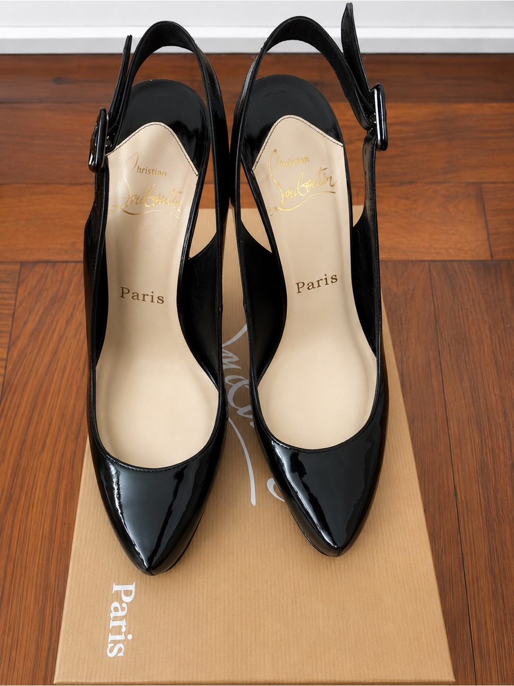 Christian Louboutin Black Patent Leather Slingback Pumps